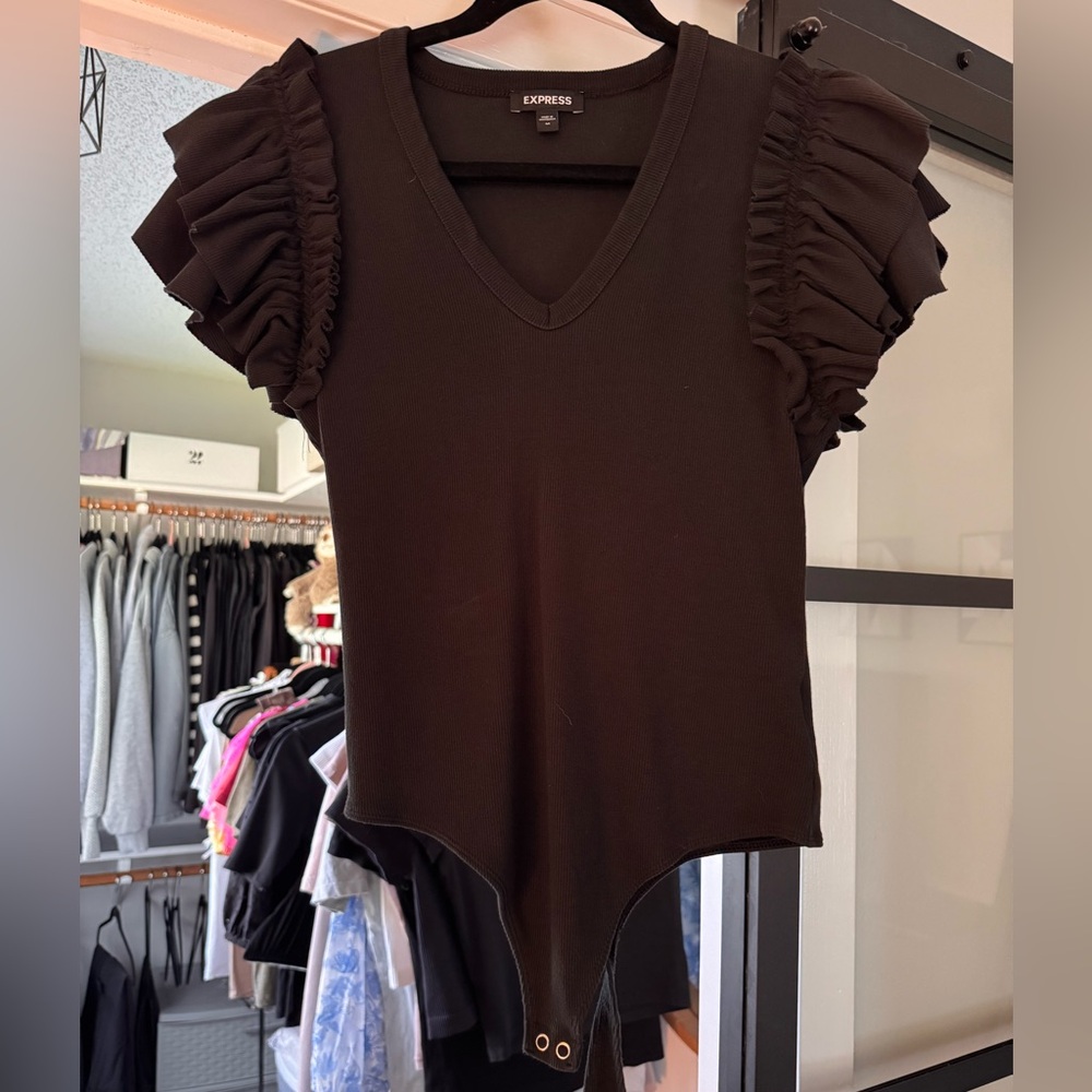 Express Black Ruffle Sleeve Bodysuit